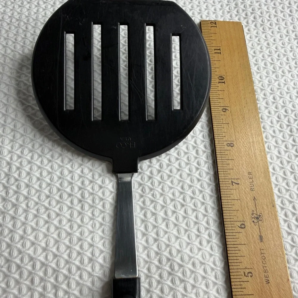 Ekco USA Vintage Wide Slotted Spatula Black Nylon Stainless Steel Turner Flipper